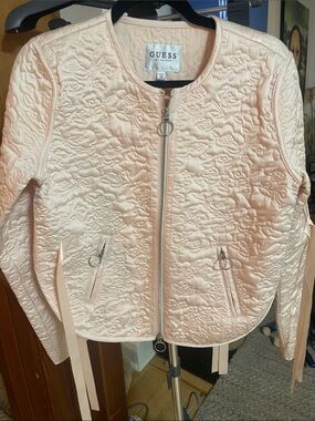 GUESS Pale Peach Quilted Floral Bomber Jacket
